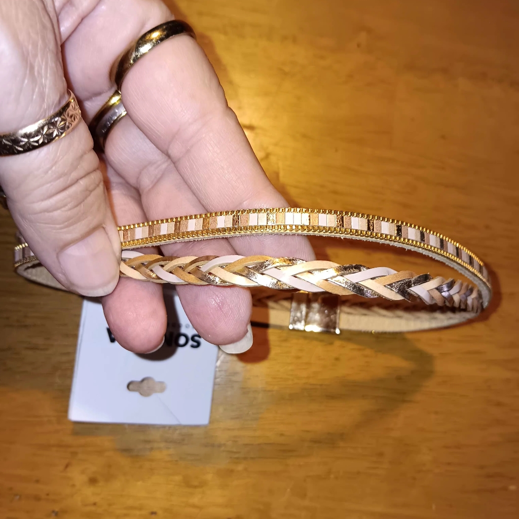 Somona Tan Leather Chocker Adored With Gold Silver Bs And CopperLarge Lock 25$